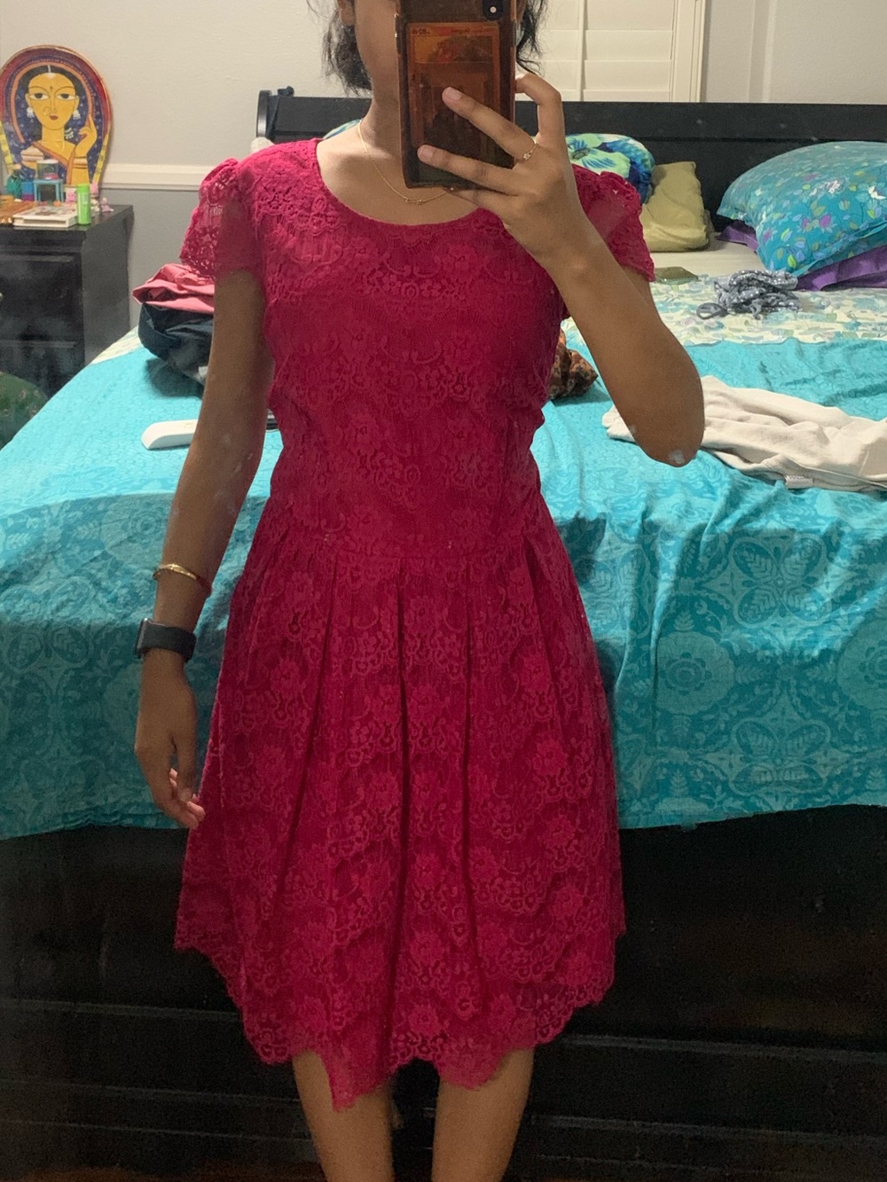 Forever 21 Fuchsia Lace Fit & Flare Dress
